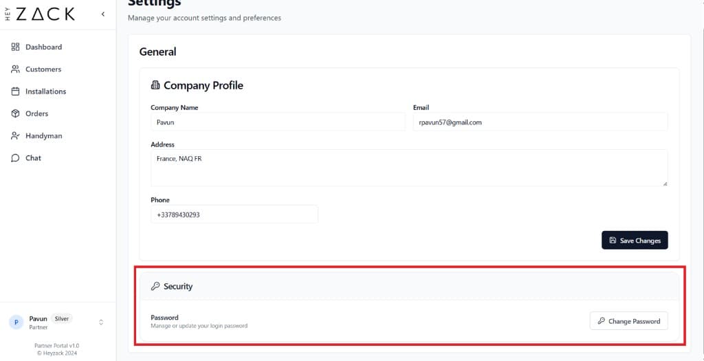 Change your password from Settings