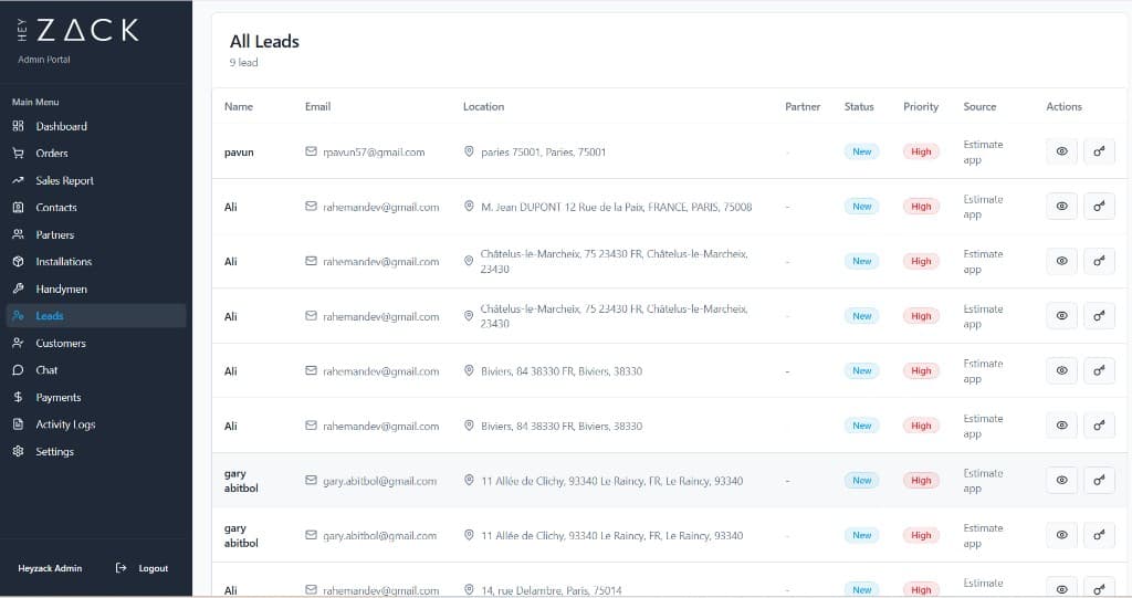 Lead details list view
