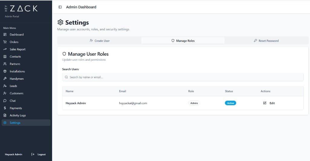 Manage roles screen