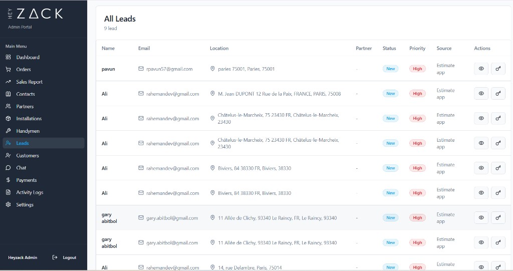 Lead details list view