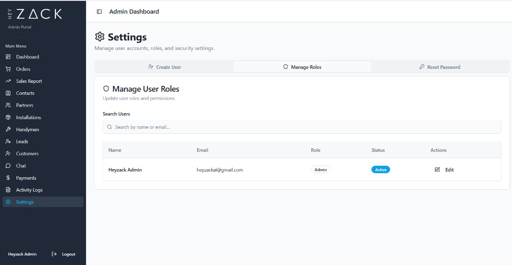 Manage roles screen